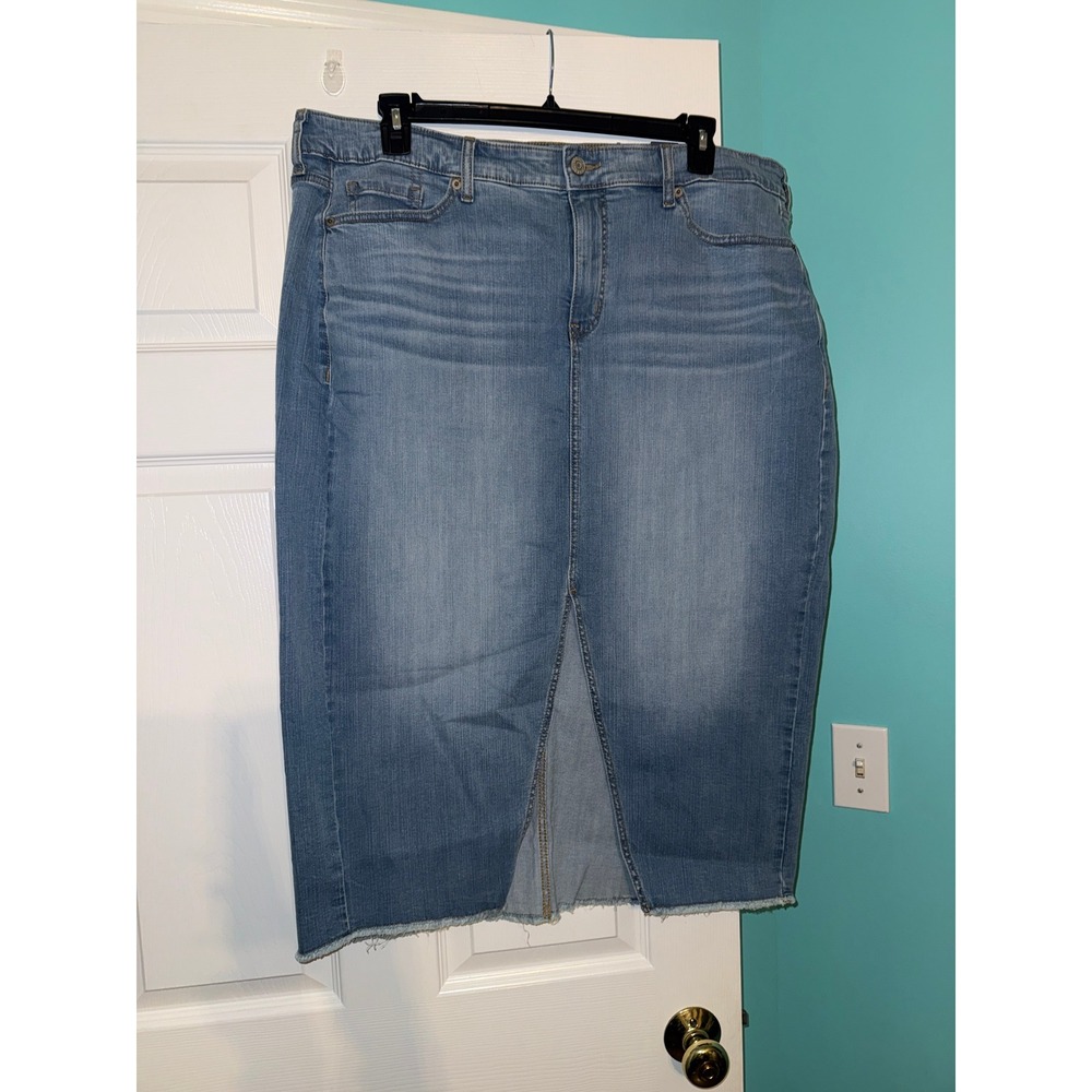 Torrid Midi Denim Front Slit Skirt Ahoy There Blue Raw Hem Plus Size 20 42830216